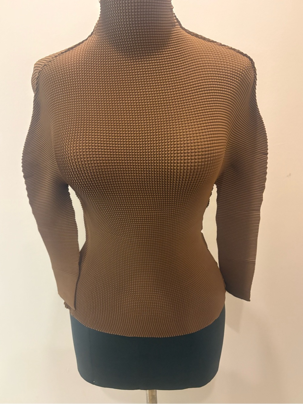 Brand new 3 D pleated Brown Textured Long-Sleeve Women’s Top